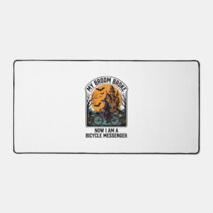 Halloween Bicycle Messenger Funny Witch Broom Brok Desk Mat