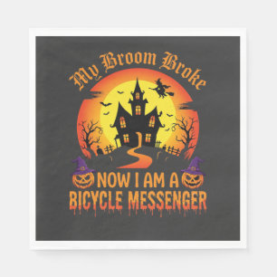 Halloween Bicycle Messenger Witch Broom Broke Desi Napkin