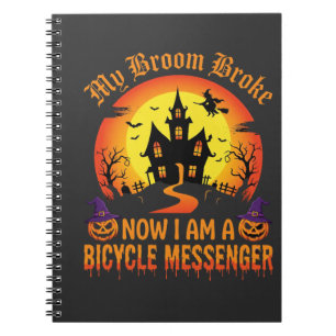 Halloween Bicycle Messenger Witch Broom Broke Desi Notebook