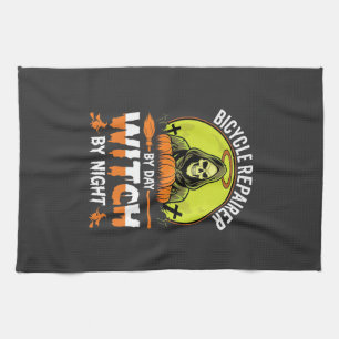 Halloween Bicycle Repairer By Day Witch By Night Kitchen Towel