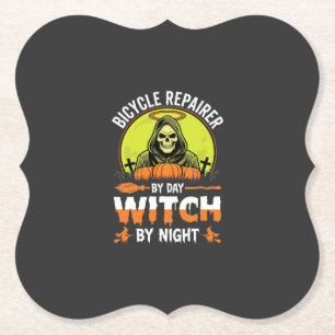 Halloween Bicycle Repairer By Day Witch By Night Paper Coaster