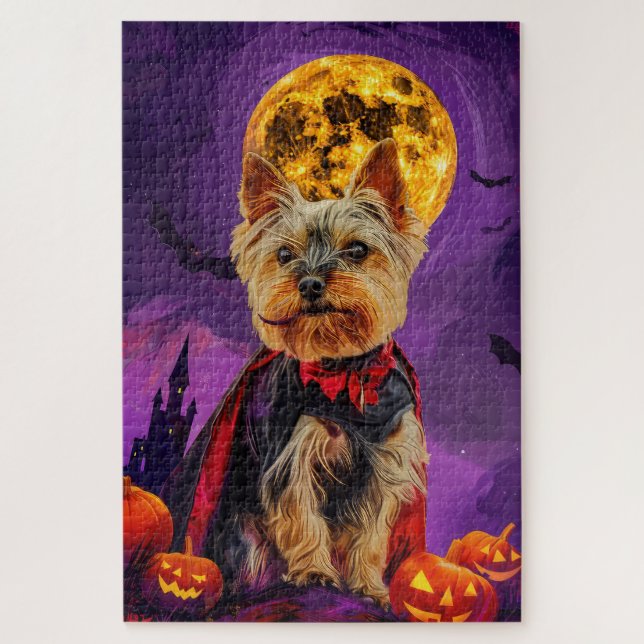 Halloween Biewer Terrier Dog Pumpkins Scary Jigsaw Puzzle (Vertical)