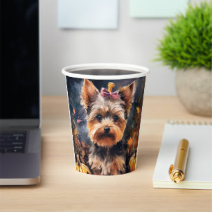 Halloween Biewer Terrier With Pumpkins Scary Paper Cups