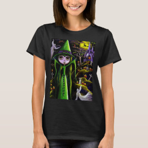 Halloween Big Eye Green Witch Girl Ghosts Pumpkins T-Shirt