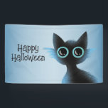 Halloween Big Eyes Black Blue Evil Cat Banner<br><div class="desc">Halloween Big Eyes Black Blue Evil Cat Banner. Unique,  beautiful,  stylish design. Easy to be personalized. Font style,  size and colours can be changed. Matching items are available.</div>