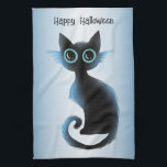 Halloween Big Eyes Black Blue Evil Cat Kitchen Towel<br><div class="desc">Halloween Big Eyes Black Blue Evil Cat kitchen towel. Unique,  beautiful,  stylish design. Easy to be personalized. Font style,  size and colours can be changed. Matching items are available.</div>