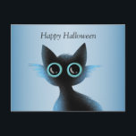Halloween Big Eyes Black Blue Evil Cat Postcard<br><div class="desc">Halloween Big Eyes Black Blue Evil Cat Postcard. Unique,  beautiful,  stylish design. Easy to be personalized. Font style,  size and colours can be changed. Matching items are available.</div>