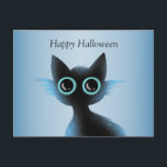 Halloween Big Eyes Black Blue Evil Cat Postcard<br><div class="desc">Halloween Big Eyes Black Blue Evil Cat Postcard. Unique,  beautiful,  stylish design. Easy to be personalized. Font style,  size and colours can be changed. Matching items are available.</div>