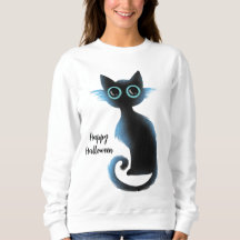 Halloween Big Eyes Black Blue Evil Cat