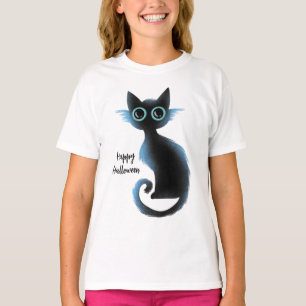 Halloween Big Eyes Black Blue Evil Cat T-Shirt