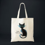 Halloween Big Eyes Black Blue Evil Cat Tote Bag<br><div class="desc">Halloween Big Eyes Black Blue Evil Cat Tote Bag. Unique,  beautiful,  stylish design. Easy to be personalized. Font style,  size,  and colours can be changed. Matching items are available.</div>