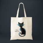 Halloween Big Eyes Black Blue Evil Cat Tote Bag<br><div class="desc">Halloween Big Eyes Black Blue Evil Cat Tote Bag. Unique,  beautiful,  stylish design. Easy to be personalized. Font style,  size,  and colours can be changed. Matching items are available.</div>