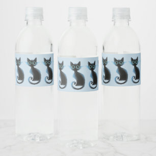 Halloween Big Eyes Black Blue Evil Cat Water Bottle Label