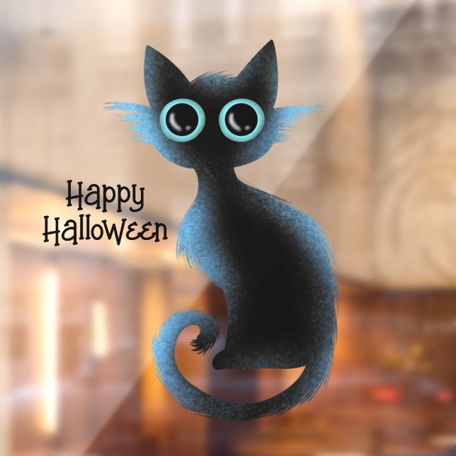 Halloween Big Eyes Black Blue Evil Cat Window Cling (Sheet 2)