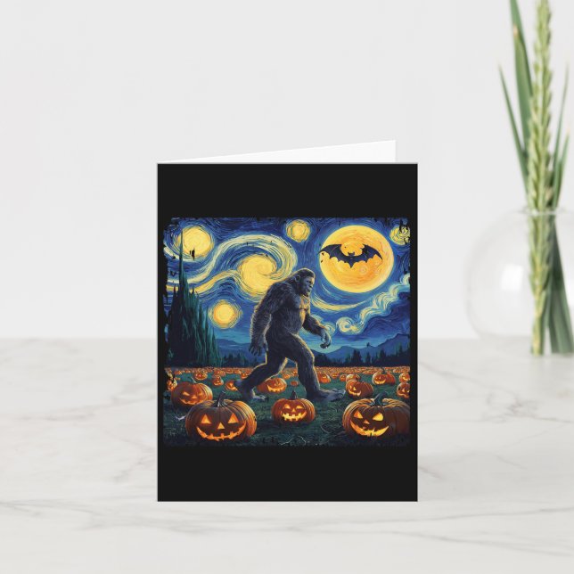 Halloween Bigfoot Starry Night Van Gogh  Card (Front)