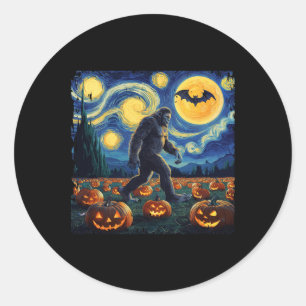 Halloween Bigfoot Starry Night Van Gogh  Classic Round Sticker