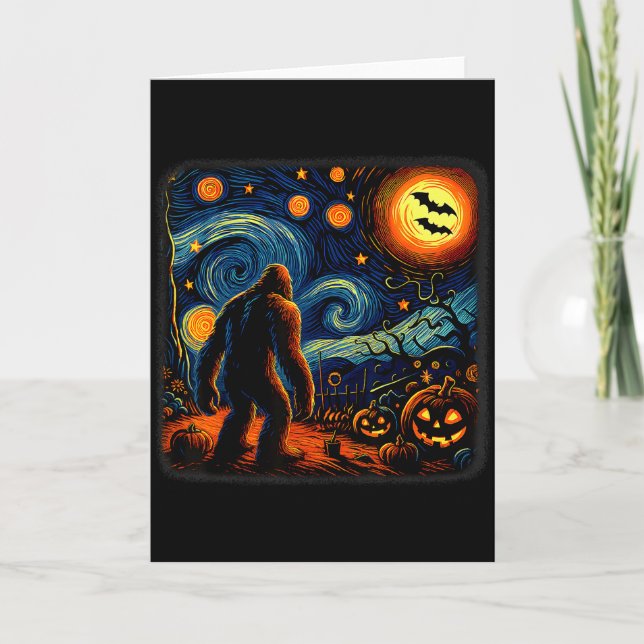 Halloween Bigfoot Starry Night Van Gogh Sasquatch  Card (Front)