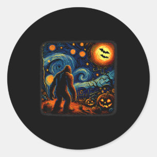 Halloween Bigfoot Starry Night Van Gogh Sasquatch  Classic Round Sticker