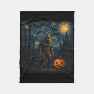 Halloween Bigfoot Starry Night Van Gogh Sasquatch  Fleece Blanket