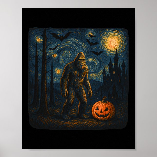 Halloween Bigfoot Starry Night Van Gogh Sasquatch  Poster (Front)