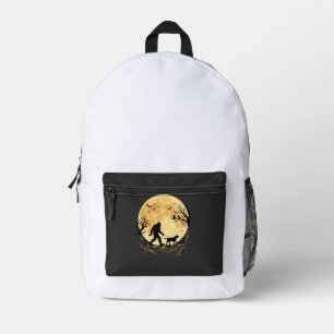 Halloween Bigfoot Walking Labrador Under Full Moon Printed Backpack