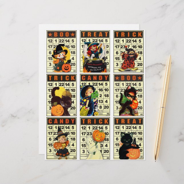 Halloween Bingo Pocket Cards Clipart Sheet (Front/Back In Situ)