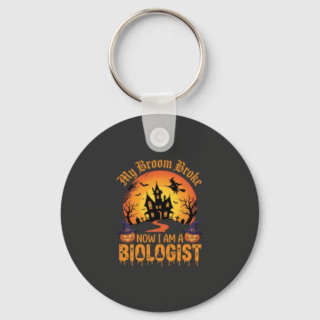 Halloween Biologist Witch Pumpkin Haunted House De Keychain (Front)