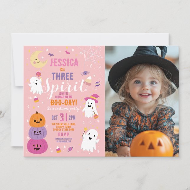 Halloween Birthday 3RD Girls Party Ghosts Pumpkin Invitation (Front)