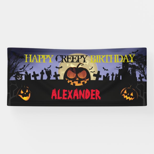 Halloween Birthday Banner - Creepy Pumpkin Banner (Horizontal)