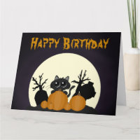 Halloween Birthday Black Cat Pumpkins Graveyard