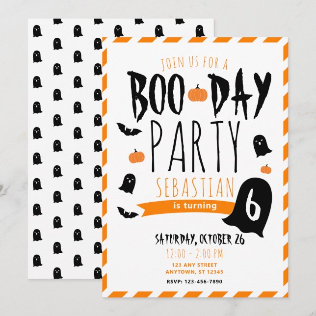 Halloween Birthday Boo-Day Ghosts and Bats Invitation (Front/Back)