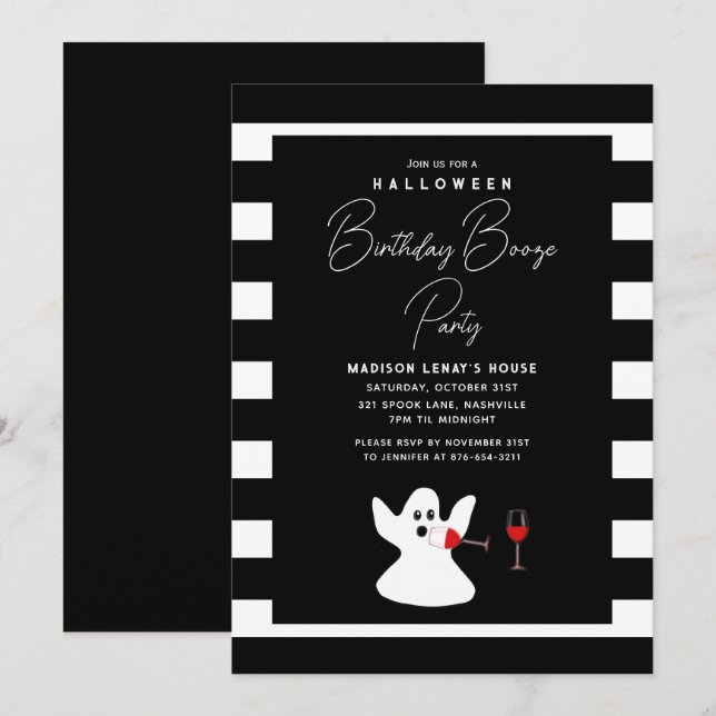 Halloween Birthday Booze Party Funny Ghost Invitation (Front/Back)