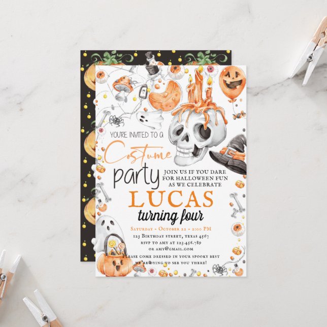 Halloween Birthday Costume Party Invitation (Front/Back In Situ)