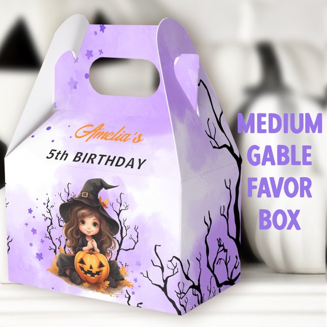 Halloween Birthday Cute Little Witch Medium Gable Favor Box (Little Witch Medium Gable Favor Boxes - You can choose from 3 sizes of these gable favor boxes)