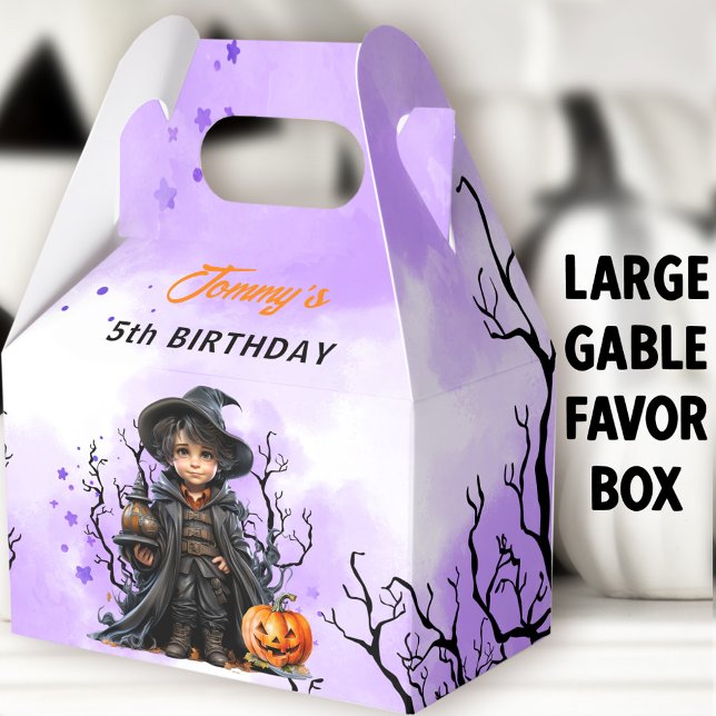 Halloween Birthday Cute Little Wizard Large Gable Favor Box (Little Wizard Large Gable Favor Boxes - You can choose from 3 sizes of these gable favor boxes)