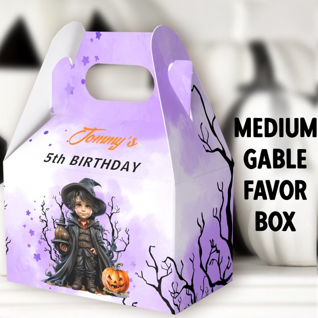 Halloween Birthday Cute Little Wizard Medium Gable Favor Box (Little Wizard Medium Gable Favor Boxes - You can choose from 3 sizes of these gable favor boxes)