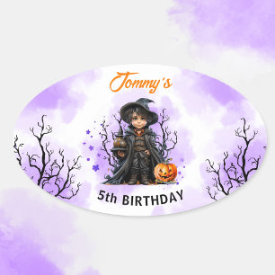 Halloween Birthday Cute Little Wizard Oval Sticker