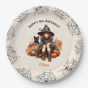Halloween Birthday Cute Witch Paper Plates