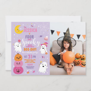Halloween Birthday FOURever 4th Girls Party Photo Invitation