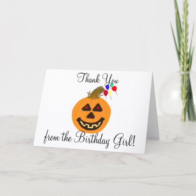 Halloween Birthday Girl Thank You Pumpkin Balloons Card (Front)
