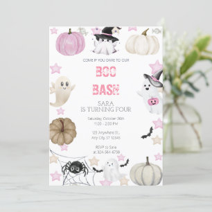 Halloween Birthday Girls – Boo Bash Ghost & Pink Invitation