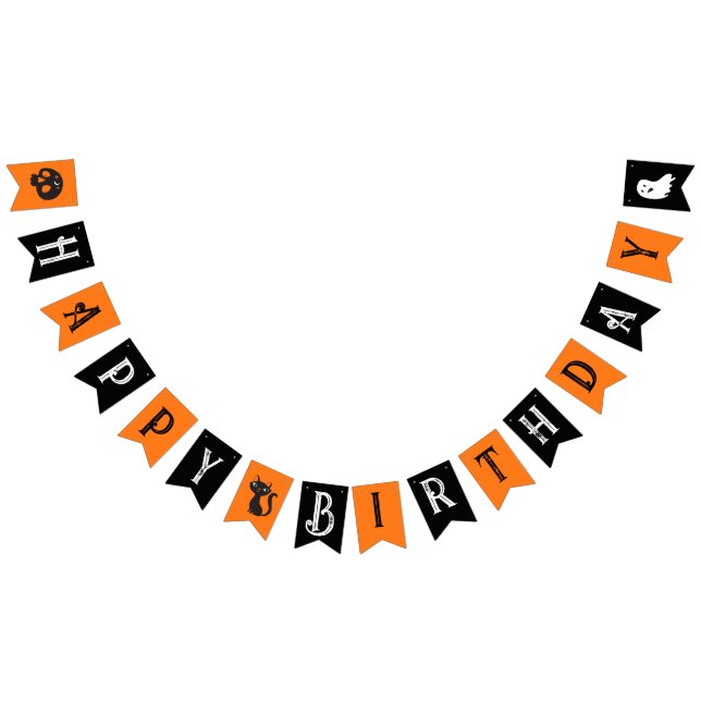 Halloween Birthday Gothic Letters Orange and Black Bunting Flags (All)