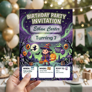 Halloween Birthday Invitation, Customizable, 8x10 Invitation