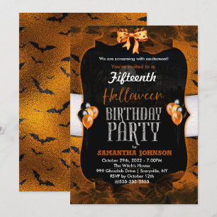 Halloween Birthday Invitation with bats