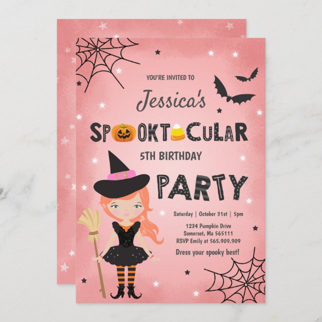 Halloween Birthday Invite Witch Halloween Party (Front/Back)