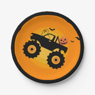Halloween birthday Monster truck Ghost Pumpkin bat Paper Plate