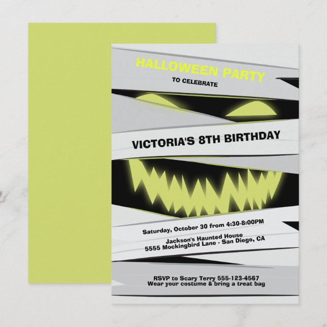 Halloween Birthday Mummy invitations (Front/Back)