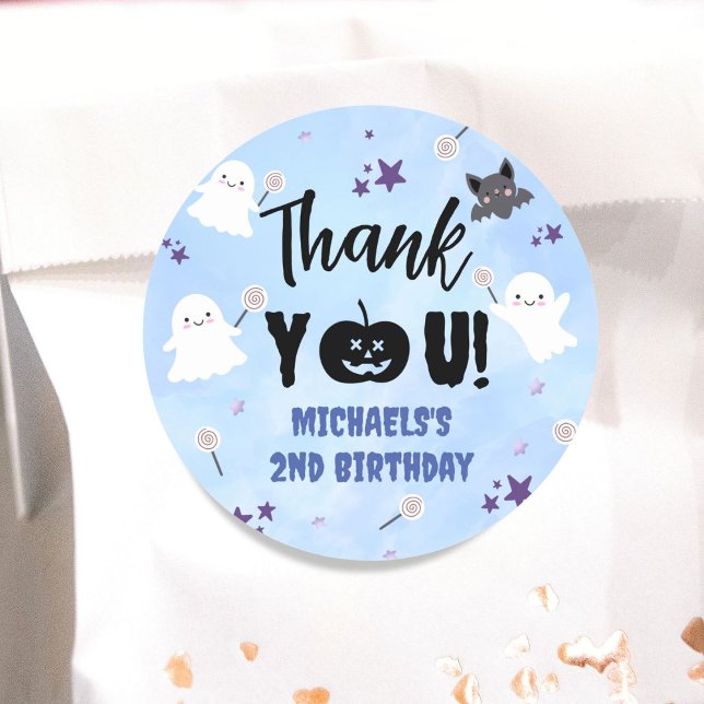 Halloween Birthday Party Boy Cute Spooky Blue  Classic Round Sticker (Creator Uploaded)