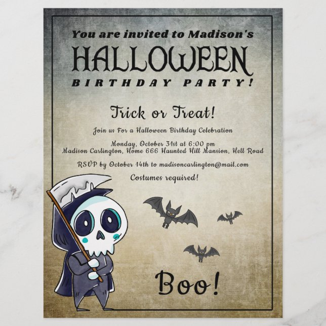 Halloween Birthday Party Grim Reaper Flyer (Front)