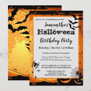 Halloween Birthday Party Invitation Spooky Bats